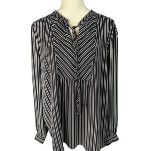 LOFT Striped Blouse Womens Long Sleeve Tie Neck Career Casual Work Office